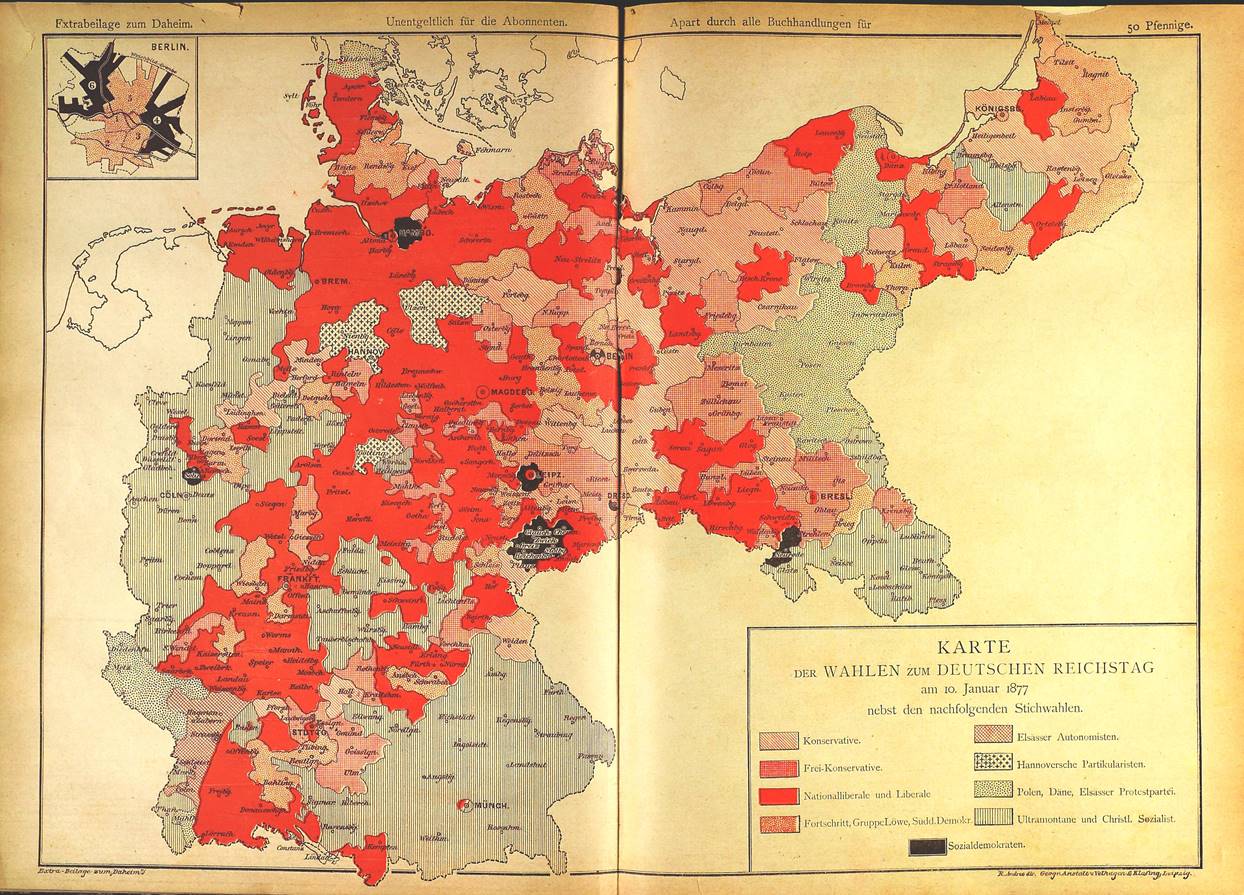 Map S.3.8 Karte der Wahlen zum Deutschen Reichstag am 1. Januar 1877